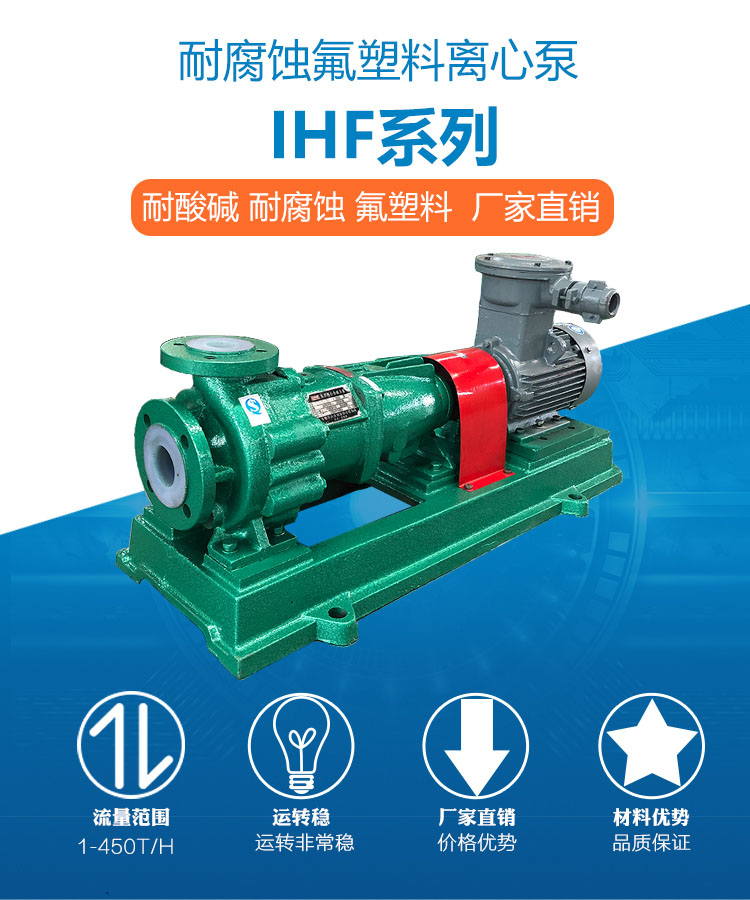 进口氟塑料离心泵IHF衬四氟卧式离心泵耐酸碱耐腐蚀防爆高温化工泵厂(图1)