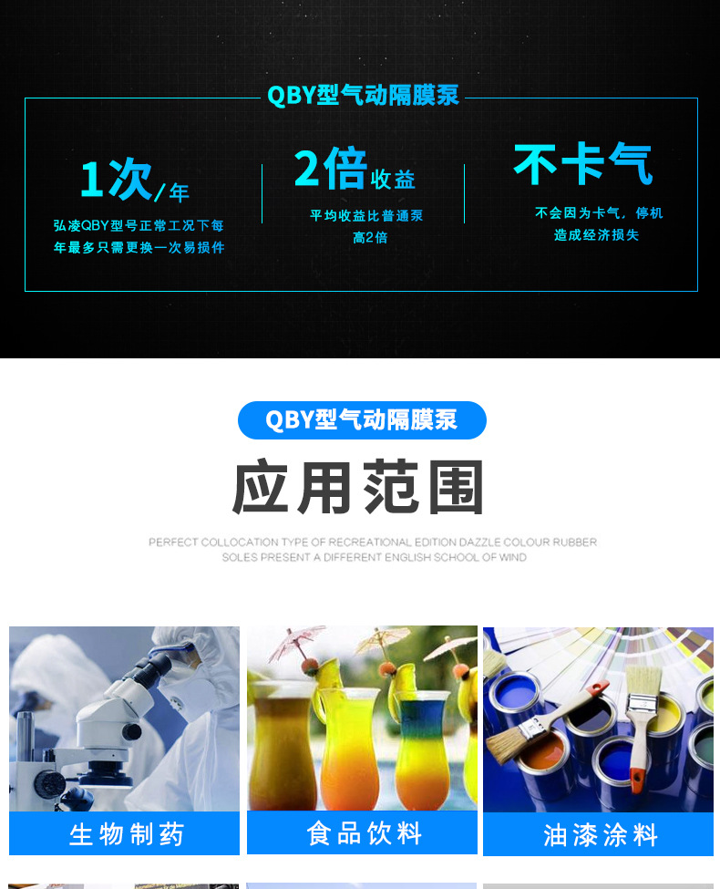进口QBY铝合金气动隔膜泵 胶水泵 F46膜片气动隔膜泵(图3)