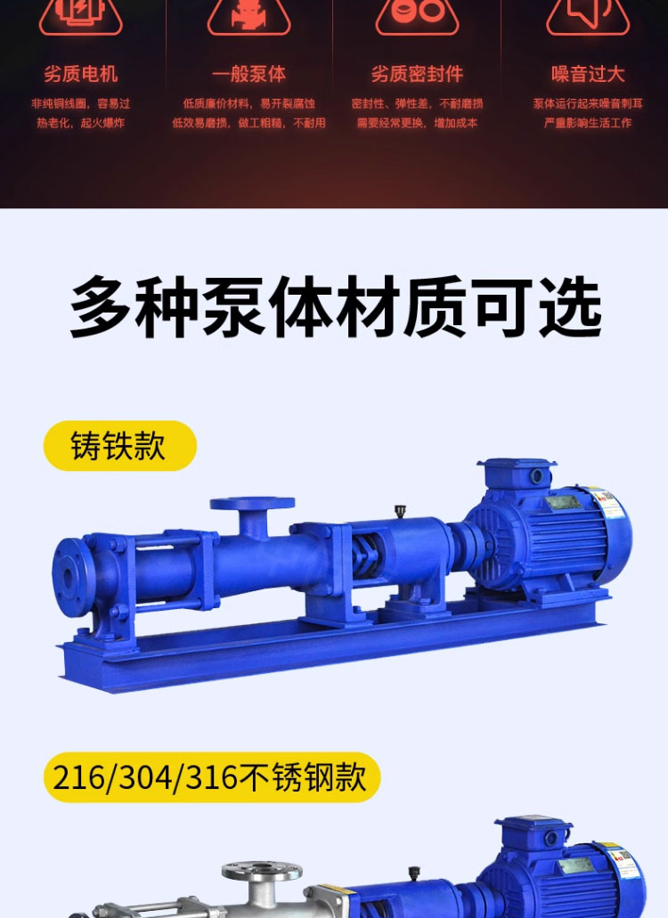 进口正体304不锈钢耐腐蚀单螺杆泵G25-1耐磨损高粘稠度自吸污泥浓浆泵(图7)