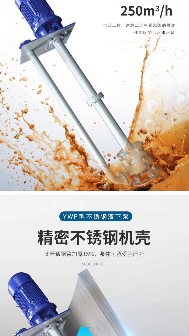 进口不锈钢液下排污泵 立式液下污水泵 无阻塞液下泵(图3)