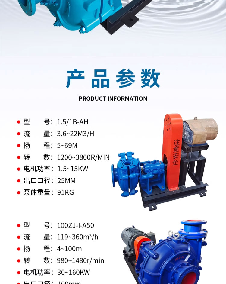 进口抽沙吸砂泵大型矿用100zj卧式渣浆泵4_3耐磨泥浆泵22kw8寸6寸煤场(图9)
