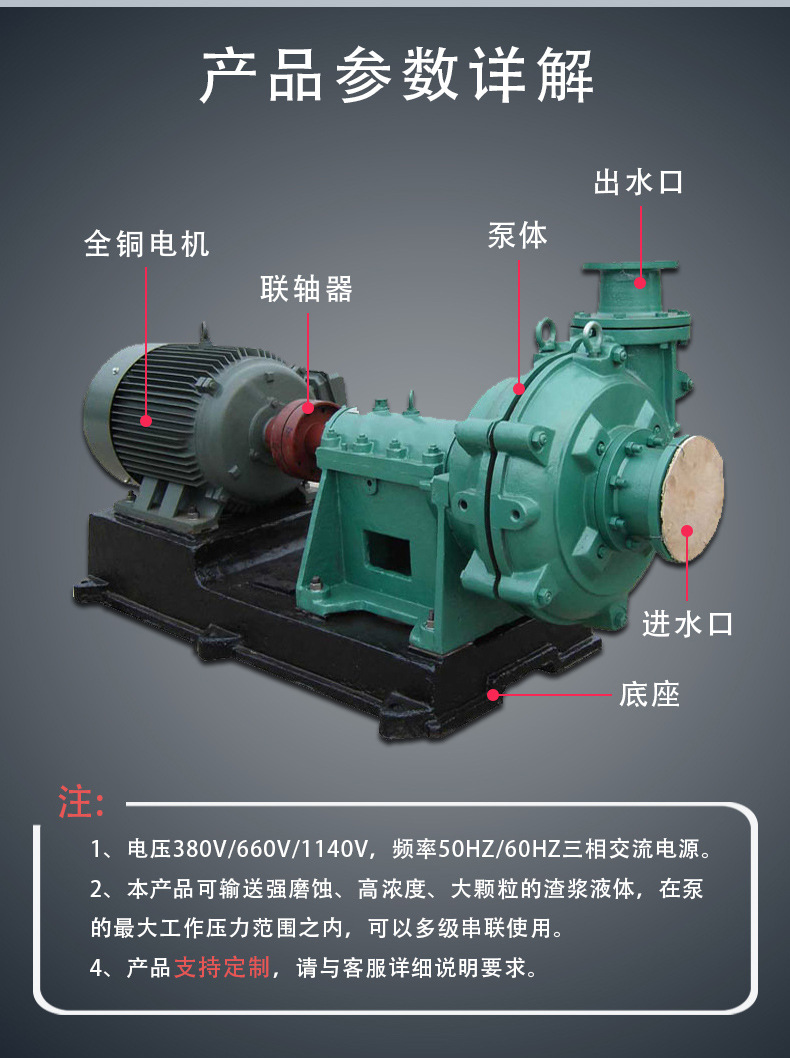 进口卧式渣浆泵 矿用泥浆泵大流量污水污泥泵 矿井用卧式离心泵(图5)