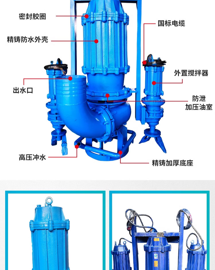 进口潜水抽沙泵吸砂泵河底大型高铬合金耐磨电动渣浆泵池塘清淤泥搅拌(图4)