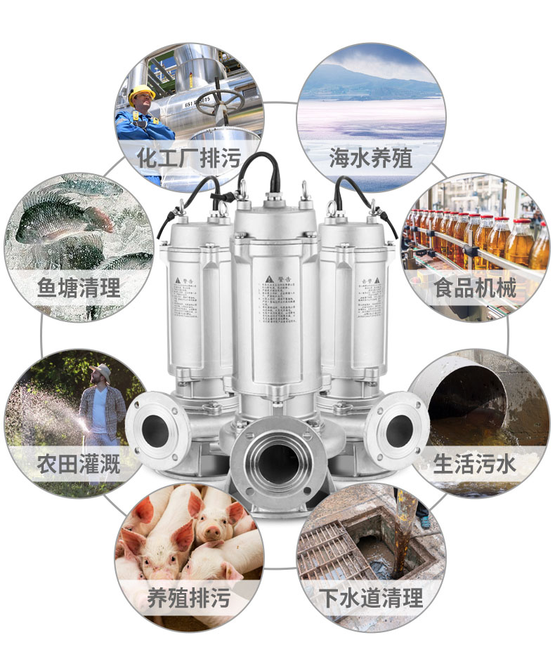 进口全不锈钢切割污水泵防腐蚀耐酸碱化工泵316无堵塞水泵(图7)
