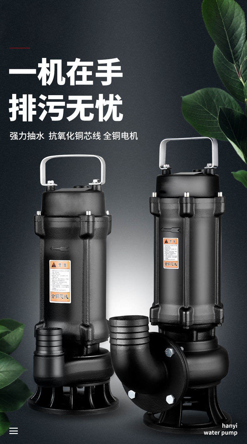 进口大流量污水泵农用220V化粪池工业泥浆下水道排污高扬程380V潜水泵(图1)