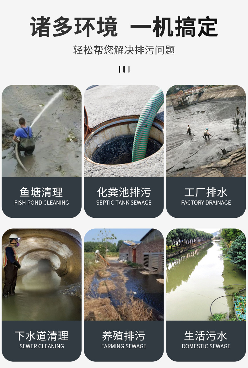 进口大流量污水泵农用220V化粪池工业泥浆下水道排污高扬程380V潜水泵(图4)