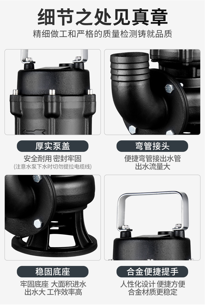 进口大流量污水泵农用220V化粪池工业泥浆下水道排污高扬程380V潜水泵(图6)