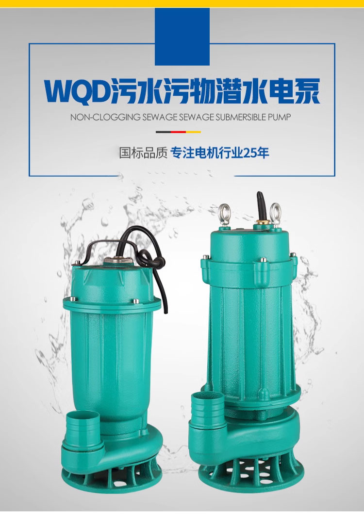 进口家用小型污水泵农用220V高扬程抽水泵化粪池工业无堵塞潜水排污泵(图2)