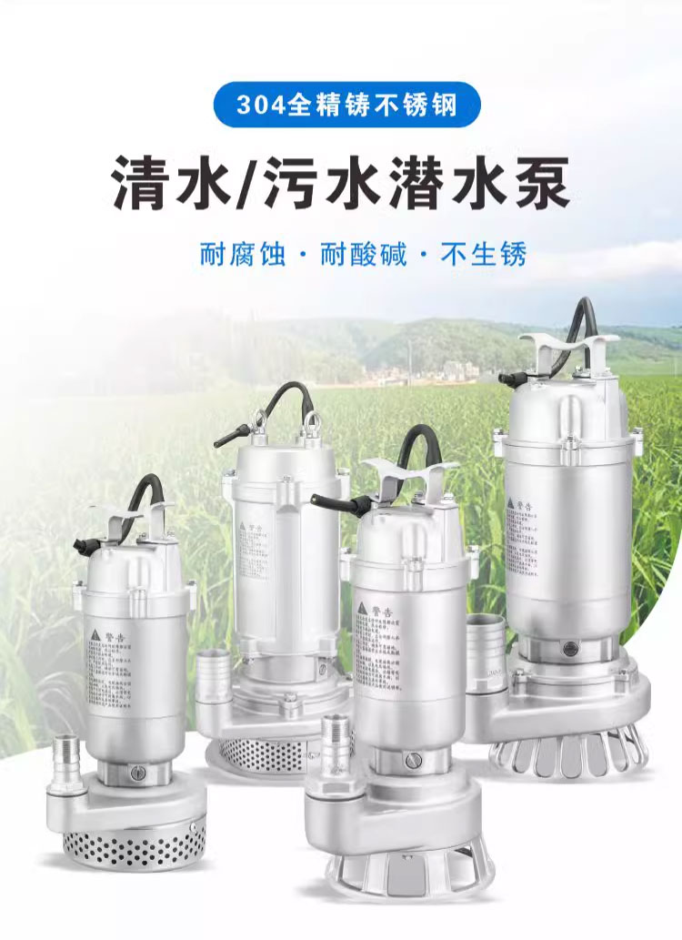 进口精铸304不锈钢污水泵防腐蚀耐酸碱化工泵380V耐高温220潜水排污泵(图1)