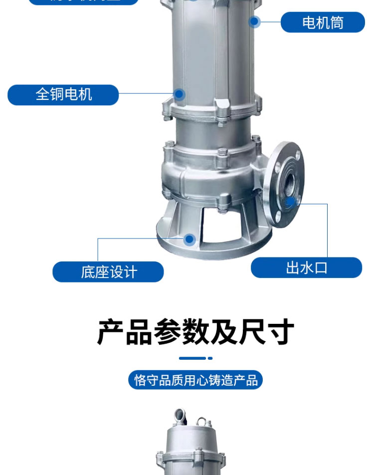 进口精铸304全不锈钢WQP排污泵化粪池泵耐腐蚀酸碱潜水泵无堵塞污水泵(图11)
