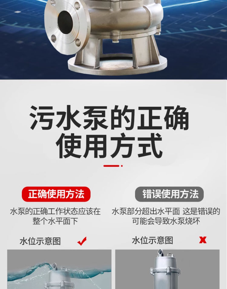 进口精铸304全不锈钢WQP排污泵化粪池泵耐腐蚀酸碱潜水泵无堵塞污水泵(图8)