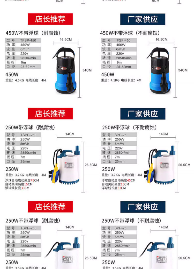 进口耐腐蚀塑料潜水泵高扬程抽水机自吸水泵全自动静音抽水底吸泵(图10)