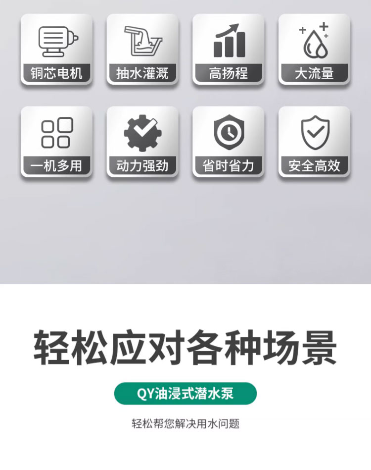 进口油浸式QY潜水泵380v6寸高扬程大流量三相农田灌溉浇地清水抽水泵(图3)