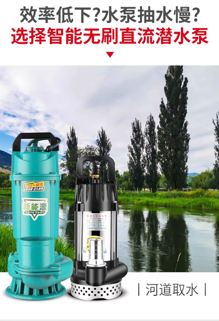 进口智能无刷直流潜水泵48V60V72伏高扬程大流量电瓶车农用灌溉抽水机(图13)
