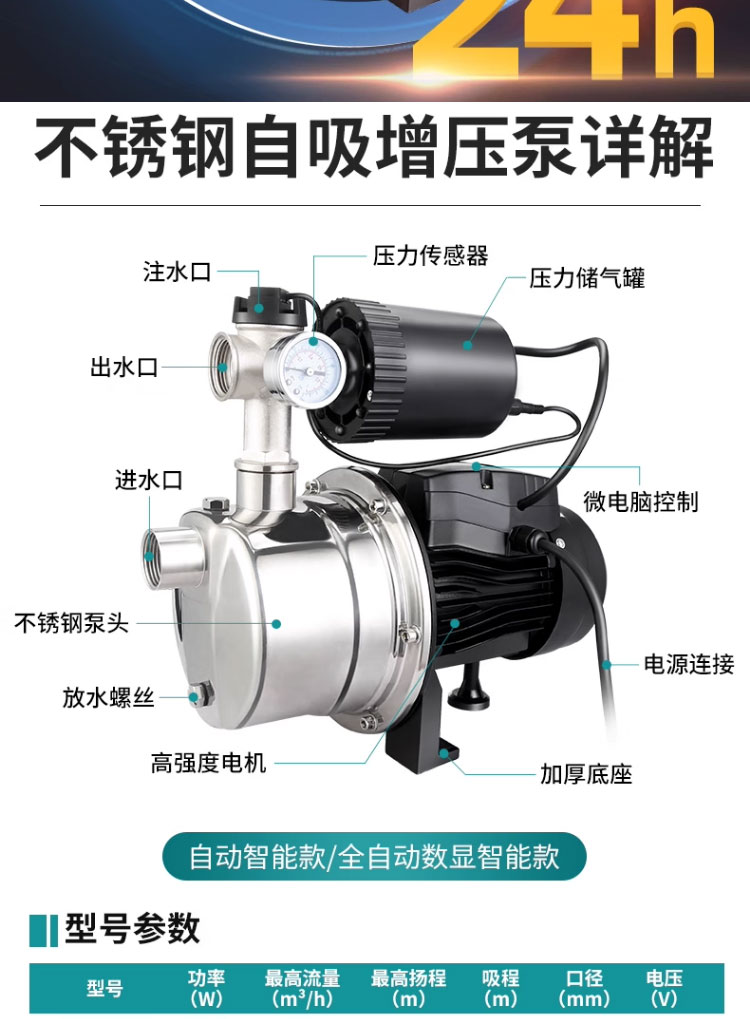 进口自吸泵家用水泵抽水泵不锈钢喷射泵小型220v吸水泵抽水机增压泵(图19)