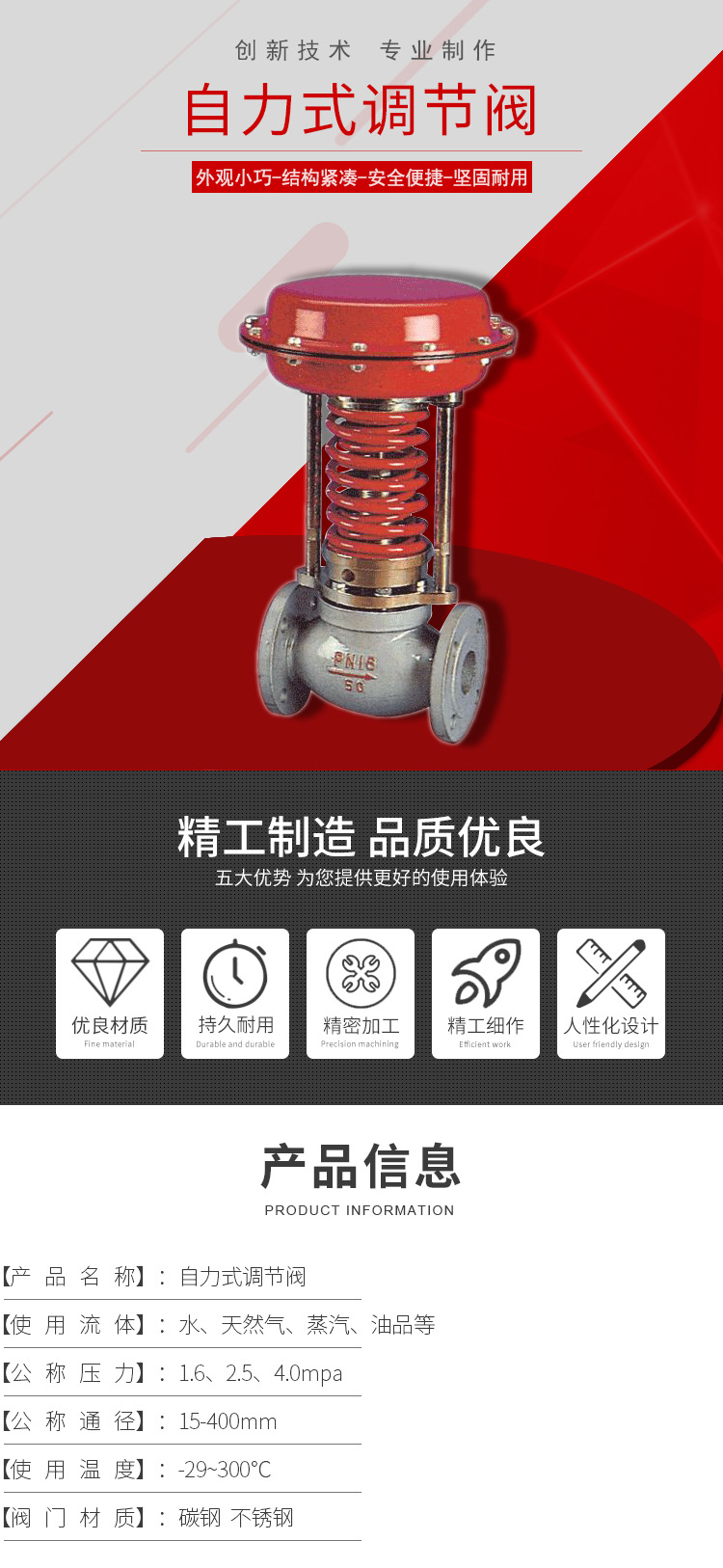 进口自力式调节阀 自力式单座套筒双座压力温控流量调节阀(图1)