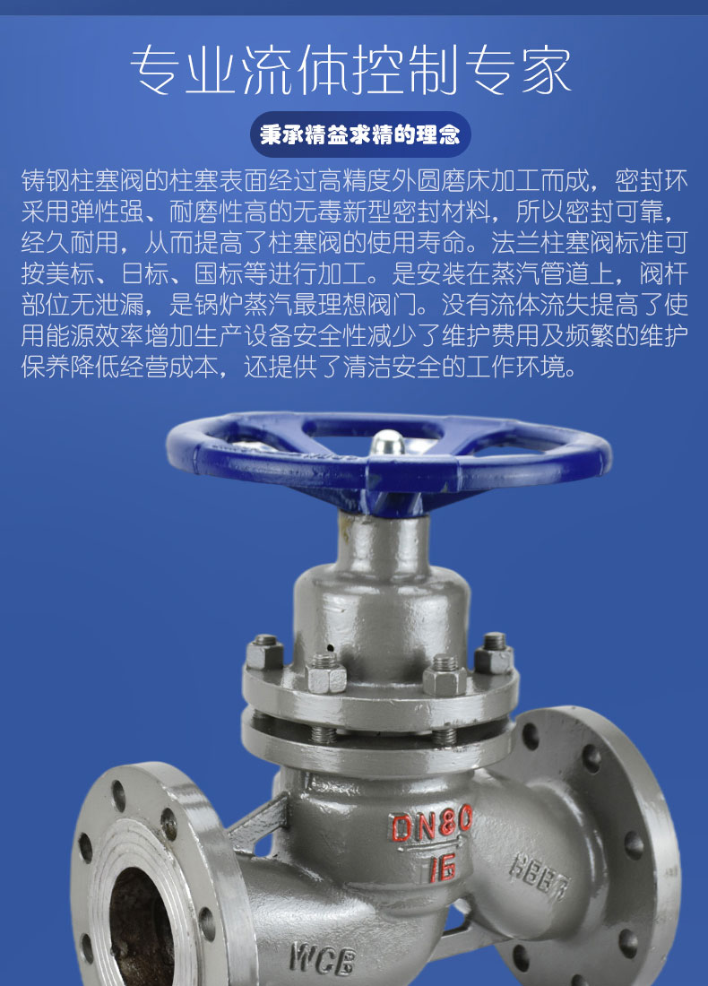 进口锅炉耐高温蒸汽铸钢法兰柱塞阀(图2)