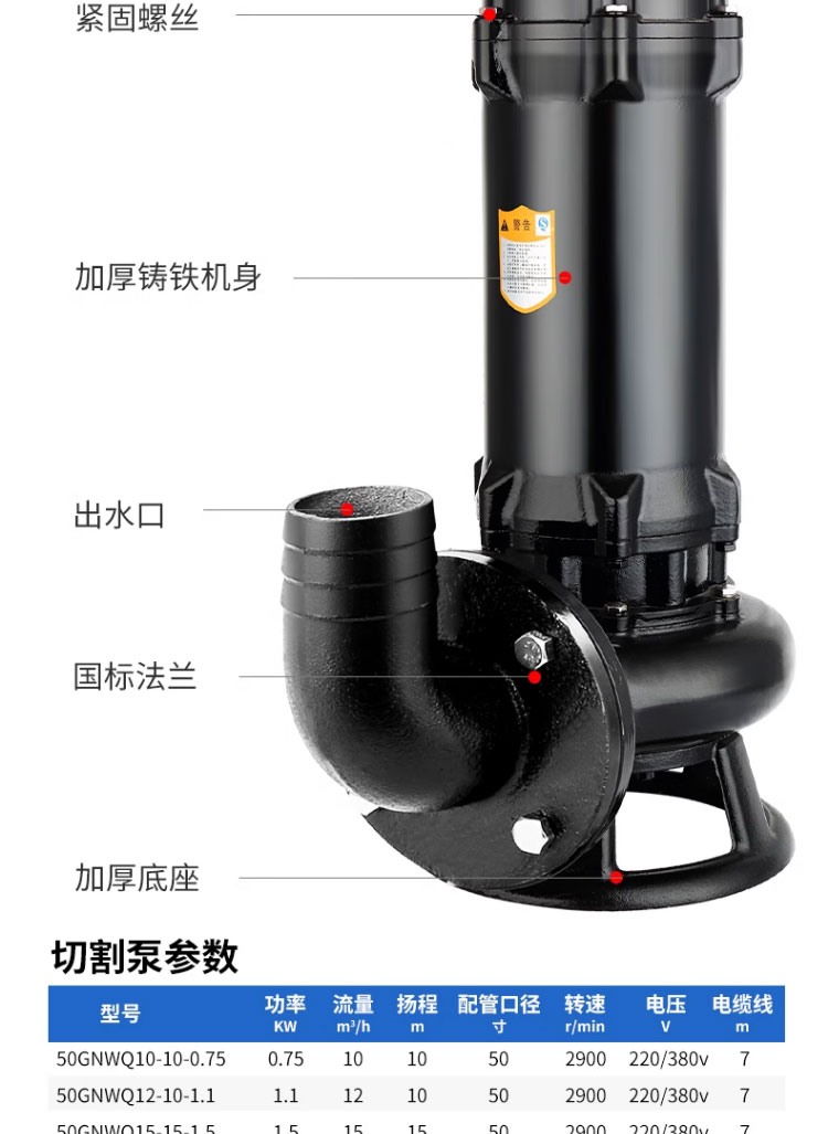 进口高功率380v强力切割式污水泵抽粪泥浆排污泵底吸潜水泵深井抽水泵(图18)